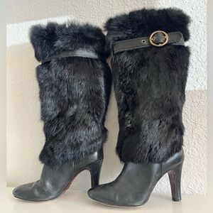 FRYE leather & faux fur AVA black boots -6.5